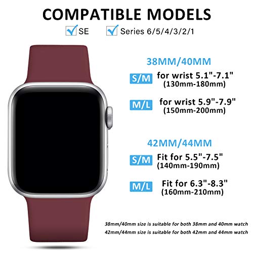 CeMiKa Compatible con Apple Watch Correa 38mm 40mm 41mm 42mm 44mm 45mm, Deportivas de Silicona Correas de Repuesto Compatible con iWatch SE Series 7 6 5 4 3 2 1, 38mm/40mm/41mm-S/M, Vino Rojo