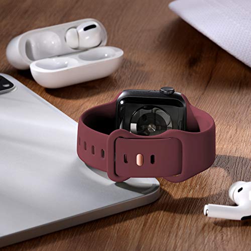 CeMiKa Compatible con Apple Watch Correa 38mm 40mm 41mm 42mm 44mm 45mm, Deportivas de Silicona Correas de Repuesto Compatible con iWatch SE Series 7 6 5 4 3 2 1, 38mm/40mm/41mm-S/M, Vino Rojo