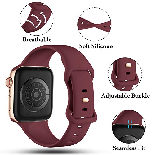 CeMiKa Compatible con Apple Watch Correa 38mm 40mm 41mm 42mm 44mm 45mm, Deportivas de Silicona Correas de Repuesto Compatible con iWatch SE Series 7 6 5 4 3 2 1, 38mm/40mm/41mm-S/M, Vino Rojo