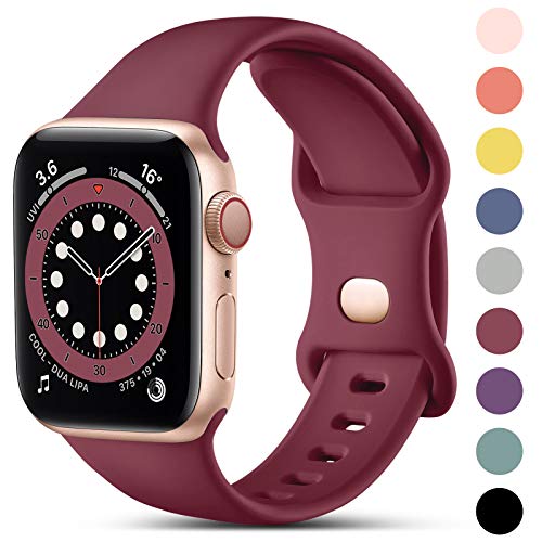 CeMiKa Compatible con Apple Watch Correa 38mm 40mm 41mm 42mm 44mm 45mm, Deportivas de Silicona Correas de Repuesto Compatible con iWatch SE Series 7 6 5 4 3 2 1, 38mm/40mm/41mm-S/M, Vino Rojo