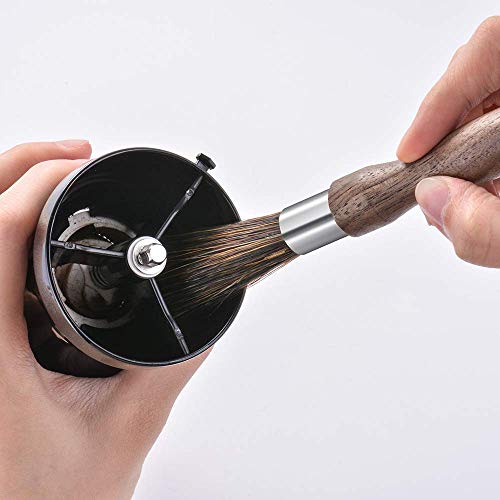 Cepillo de molinillo de café, Cepillo de limpieza para máquina de espresso Cerdas de jabalí natural Mango de nuez con cordón, Herramienta de café para Barista Home Kitchen