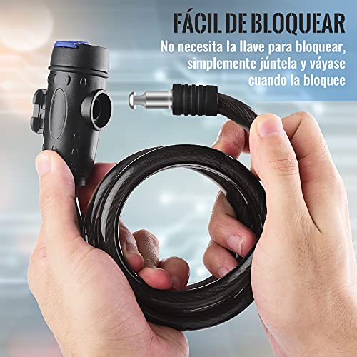 Cerradura de Bicicleta, [con Llave] [Impermeable] Diyife Candado de Cable, 1,2m Candado en espiral para bicicleta con 2 Llaves & Montatura, Largo Exterior Candado de Cable para Moto, Scooter, Bici