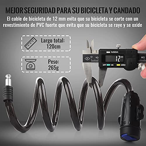 Cerradura de Bicicleta, [con Llave] [Impermeable] Diyife Candado de Cable, 1,2m Candado en espiral para bicicleta con 2 Llaves & Montatura, Largo Exterior Candado de Cable para Moto, Scooter, Bici