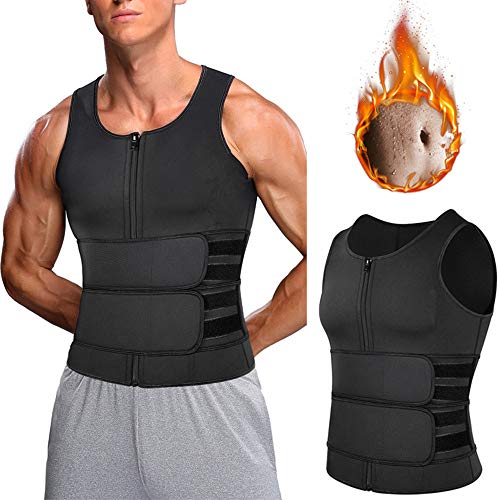 Chaleco Sauna Hombre Adelgazante,Faja Reductora Adelgazante de 360°con 2 Faja, Chaleco de Fitness de Neopreno Deportivo con Cremallera para Deporte Fitness (Negro)