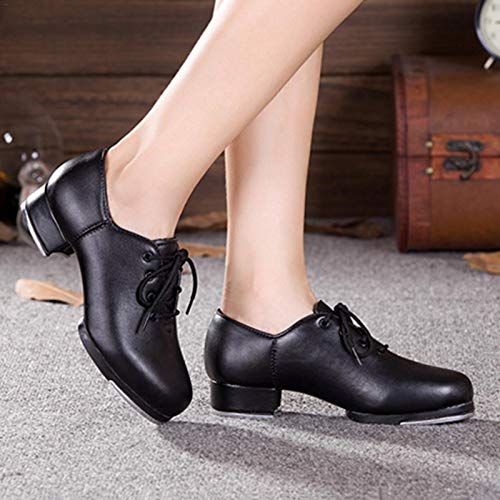 chalkalon Zapatos De Tap, Material De Cuero, Tacón Bajo, Suela Partida para Mujer, Zapatos De Baile De Claqué De Jazz para Mujeres, Niñas, Tamaño 35-41