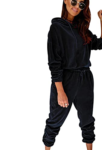 Chandal de Terciopelo Mujer Talla Grande Conjunto Chándal Mujer Completo Loungewear Chandal Deportivo Tallas Grandes Señora Largo Tracksuit Women Chandals Mujer Invierno Chandales Mujeres Negro 3XL