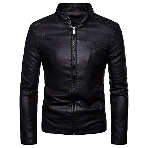 Chaqueta Invierno Hombre Motocicleta de Cuero Bolsillo con Cremallera Chaqueta Manga Larga Gran tamaño Abrigo Casual Capa Jacket Parka Pullover riou