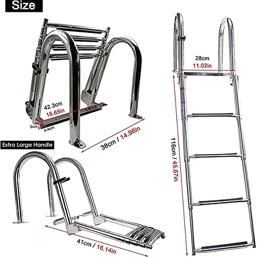 CHEIRS Escalera de Acero Inoxidable para Barcos, escaleras para Barcos de Muelle Plegable, 4 escalones, con escalón y asa Anchos, para pontón, Muelle