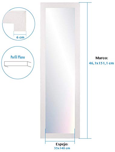 Chely Intermarket - Espejos de Pared Cuerpo Entero 35x140cm (Marco Exterior 46,1x151,1cm) (Blanco) MOD-113 | Salón, recibidor, Comedor, Acabado Elegante.(113-35x140-6,25)