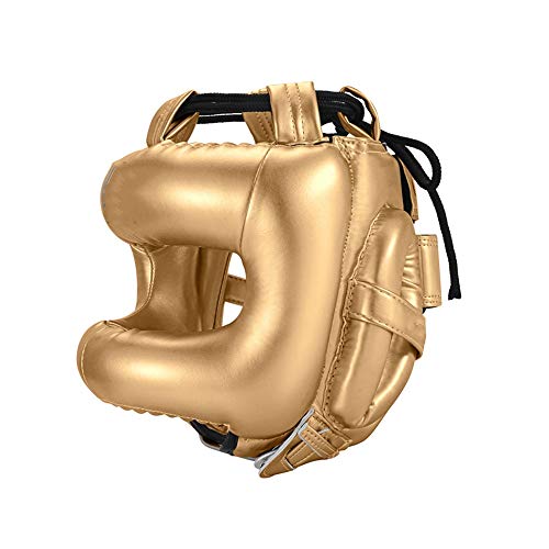 ChengBeautiful Casco De Boxeo Viga Transversal de la Nariz protección for la Cabeza Cerrada Puente de Boxeo Profesional Casco contra (Color : Gold, Size : One Size)