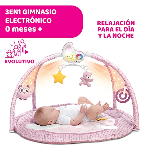 Chicco Enjoy Colours, Gimnasio para Bebés 3en1 Rosa, Juguete Multifunción Electrónico con Alfombra de Juegos, Estrella Proyector, Luz Nocturna Extraíble y Música Relajante – Juguetes Bebé 0+ Meses