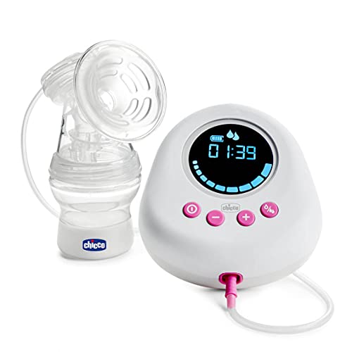 Chicco Sacaleches Eléctrico Con Etapas De Estimulación Y Extracción, 10 Niveles De Intensidad, Cómodo Y Rápido, Forma Ergonómica, Con Tetina Inclinada Y Cierre Hermético, color Blanco/Rosa, 150 ml