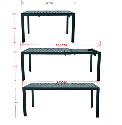 Chicreat - Mesa extensible de aluminio para jardín, 127-180 x 77 x 71,5 cm (Gris- Carbón)