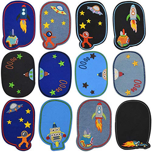 Chstarina 12Pcs Parches Ropa Termoadhesivos Astronauta,Parches Bordados Cosidos Rodilleras Termoadhesivas Niños Rodilleras Pantalones Parches Termoadhesivos Infantiles Patch Sticker Para Jeans