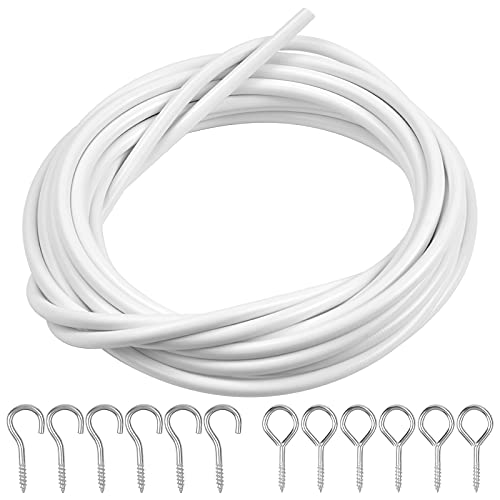 Chstarina 4m Cable de Cortina Blanco Alambre para Cortina Kit de Cuerda Colgante con 6 Pares Ganchos y Argollas para Barras de Cortina de Red