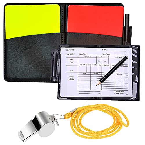 Chuajunn Kit de Tarjetas de Árbitro de Deportes, juego para voleibol con tarjeta roja y amarilla, portátil, lápiz y cartera de piel Entrenador para Fútbol Grabar