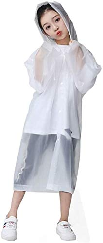 Chubasqueros Impermeable,Abrigo de Lluvia Ninos Paquete Poncho de Lluvia Impermeable Reutilizable con Capucha y Mangas Unisex EVA Poncho para Viajes,Excursionismo y Exteriores Blanco,Transparente