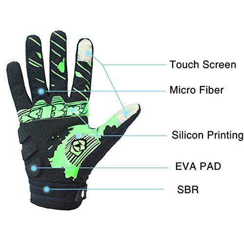 Ciclismo Motocicleta Guantes MTB Pantalla táctil Completa Guantes Antideslizantes Que absorben los Golpes Hombres Mujeres Jóvenes. (Verde, M)