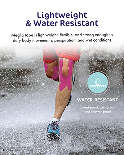 Cinta de Kinesiología Meglio Rollos 5 m, Sin Látex, Fleje de Vendaje Deportivo Hipoalergénico, Transpirable, Cintas Adhesivas Impermeables de Apoyo Muscular para Deportes y Recuperación de Lesiones