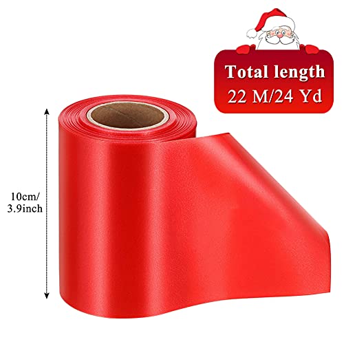 Cinta Roja para Envolver Regalos, Ancho Cinta de Satén para Manualidades Coronas Arcos Gigantes Tartas Decoración, Cintas para Boda Cumpleaños Día de San Valentín Navidad árbol (10cm, 22m)