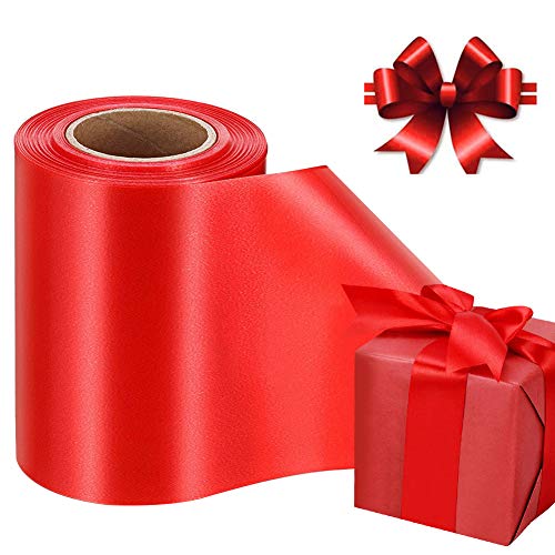 Cinta Roja para Envolver Regalos, Ancho Cinta de Satén para Manualidades Coronas Arcos Gigantes Tartas Decoración, Cintas para Boda Cumpleaños Día de San Valentín Navidad árbol (10cm, 22m)