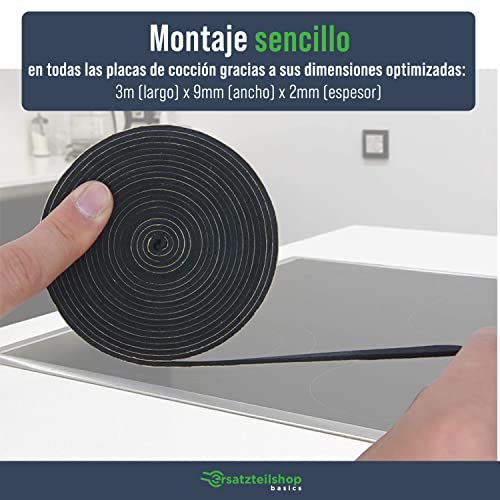 Cinta selladora / junta de 9 mm (ancho) x 2 mm (espesor) para montaje de placas de cocina / vitrocerámica. Longitud: 3 m | ersatzteilshop basics Cinta de montaje