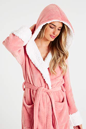 CityComfort Bata de Estar por Casa Mujer Invierno con Capucha, Ropa de Dormir Suave Material de Forro Polar, Batín Tejido Peluche Accesorios Mujer, Regalos para Mama (L, Rosa Claro)