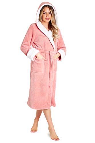 CityComfort Bata de Estar por Casa Mujer Invierno con Capucha, Ropa de Dormir Suave Material de Forro Polar, Batín Tejido Peluche Accesorios Mujer, Regalos para Mama (L, Rosa Claro)