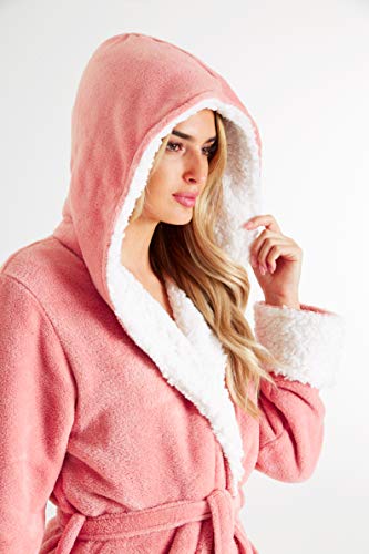 CityComfort Bata de Estar por Casa Mujer Invierno con Capucha, Ropa de Dormir Suave Material de Forro Polar, Batín Tejido Peluche Accesorios Mujer, Regalos para Mama (L, Rosa Claro)