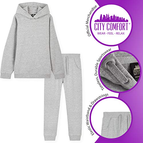 CityComfort Chandal Niña, Conjunto de 2 Piezas Sudadera con Capucha y Pantalon Chandal, Ropa Niño 100% Algodon, Regalos Para Niños Edad 3-14 Años (Gris Claro, 3_years)