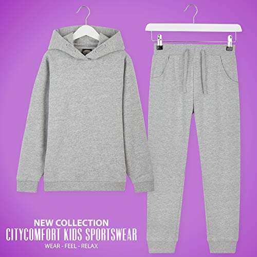 CityComfort Chandal Niña, Conjunto de 2 Piezas Sudadera con Capucha y Pantalon Chandal, Ropa Niño 100% Algodon, Regalos Para Niños Edad 3-14 Años (Gris Claro, 3_years)