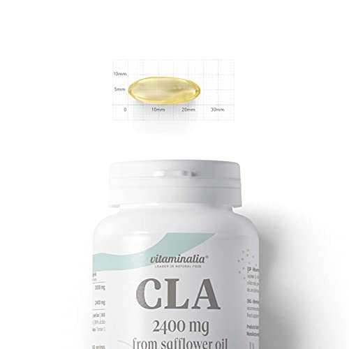 CLA de Vitaminalia | 2400mg Real de Ácido Linoleico Conjugado por Dosis Diaria | de Aceite de Cártamo 80% | Perlas de Alta Concentración | Sin OGM, Sin Gluten | 365 Perlas