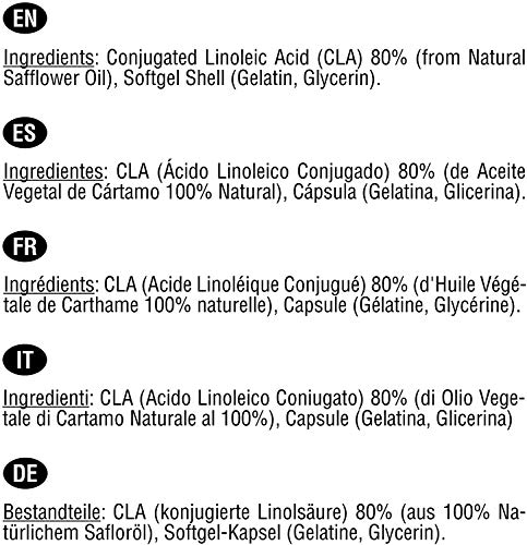 CLA, Quemador de grasa, Ácido Linoleico Conjugado 3000 mg por dosis | 100 perlas de Aceite Vegetal de Cártamo | Para Perder peso, Aumentar la musculatura, Quemar grasa y Adelgazar.