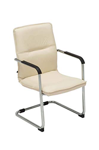 CLP Silla De Conferencia Seattle Tapizado En Simil Cuero I Silla De Espera Estilo Cantiléver I Silla De Oficina Sin Ruedas I Color: Crema