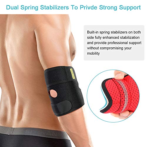 Codera Deportivas, Codera para Tendinitis Codo con Estabilizadores Dobles de Resortes, Codo Golf Ajustable, Codo Tenista, Compresión de Codo para Esguince Artritis, Codera para Epicondilitis