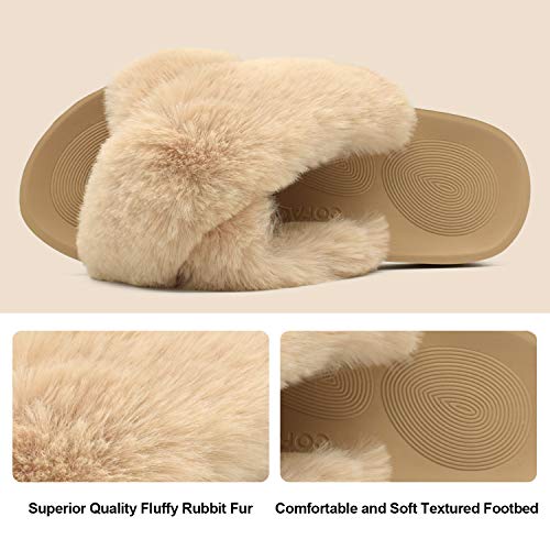 COFACE Zapatillas de Casa para Mujer Zapatillas de Felpa Pantuflas Cruzadas peludas Suave Cómoda Sandalia Plana Punta Abierta Antideslizante Interior Exterior Invierno Verano