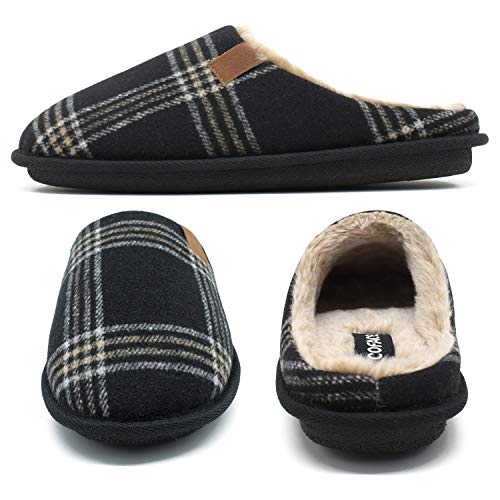 COFACE Zapatillas de Estar en Casa Hombre Tartán Invierno Cálido Forro de Felpa Pantuflas Alta Densidad Espuma de Memoria Zapatos con Antideslizante Suela Tallas 45