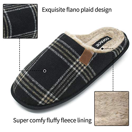 COFACE Zapatillas de Estar en Casa Hombre Tartán Invierno Cálido Forro de Felpa Pantuflas Alta Densidad Espuma de Memoria Zapatos con Antideslizante Suela Tallas 45