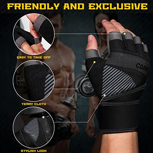 COFIT Guantes de Gimnasio para Mujer y Hombre, Transpirable Guantes de Fitness con Protección Completa de Muñeca y Palma para Levantamiento de Pesas - Negro S