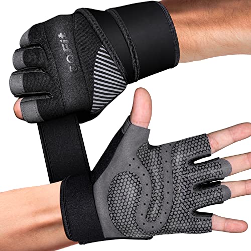 COFIT Guantes de Gimnasio para Mujer y Hombre, Transpirable Guantes de Fitness con Protección Completa de Muñeca y Palma para Levantamiento de Pesas - Negro S