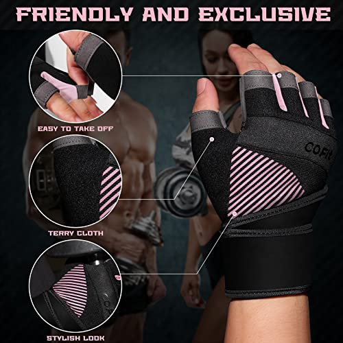 COFIT Guantes de Gimnasio para Mujer y Hombre, Transpirable Guantes de Fitness con Protección Completa de Muñeca y Palma para Levantamiento de Pesas - Rosado M