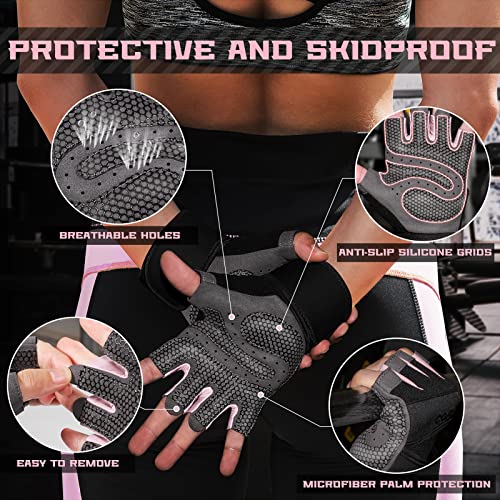 COFIT Guantes de Gimnasio para Mujer y Hombre, Transpirable Guantes de Fitness con Protección Completa de Muñeca y Palma para Levantamiento de Pesas - Rosado M