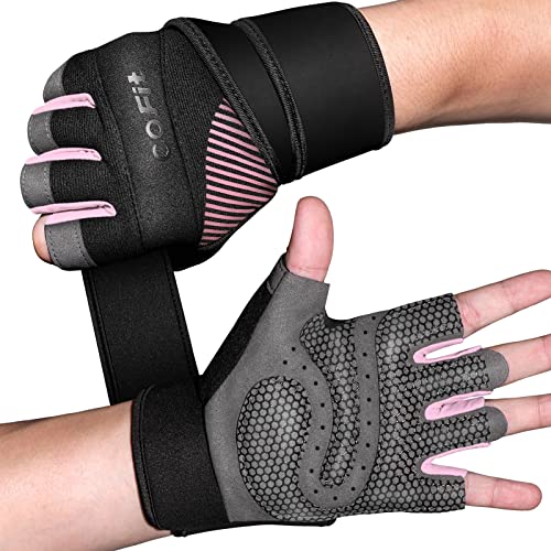 COFIT Guantes de Gimnasio para Mujer y Hombre, Transpirable Guantes de Fitness con Protección Completa de Muñeca y Palma para Levantamiento de Pesas - Rosado M