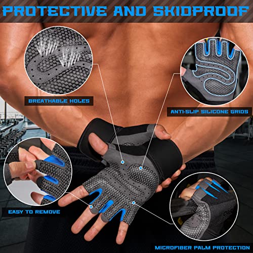 COFIT Guantes de Gimnasio para Mujer y Hombre, Transpirable Guantes de Fitness con Protección Completa de Muñeca y Palma para Levantamiento de Pesas - Azul S