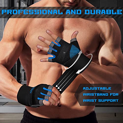 COFIT Guantes de Gimnasio para Mujer y Hombre, Transpirable Guantes de Fitness con Protección Completa de Muñeca y Palma para Levantamiento de Pesas - Azul S