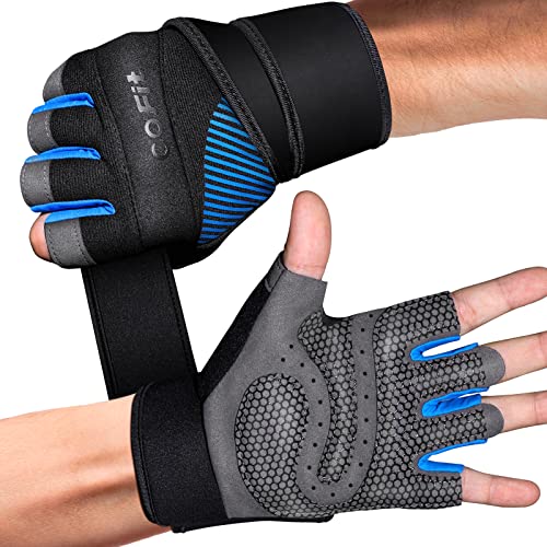 COFIT Guantes de Gimnasio para Mujer y Hombre, Transpirable Guantes de Fitness con Protección Completa de Muñeca y Palma para Levantamiento de Pesas - Azul S