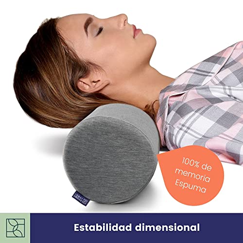 Cojín Cervical de Soporte con Funda de Bambú Oeko-Tex Cojín Cilíndrico Ultra DYNMC YOU - con Núcleo de Espuma de Memoria, Cojín de Cuello, Cojín Lumbar y Cojín de Rodillas, Gris