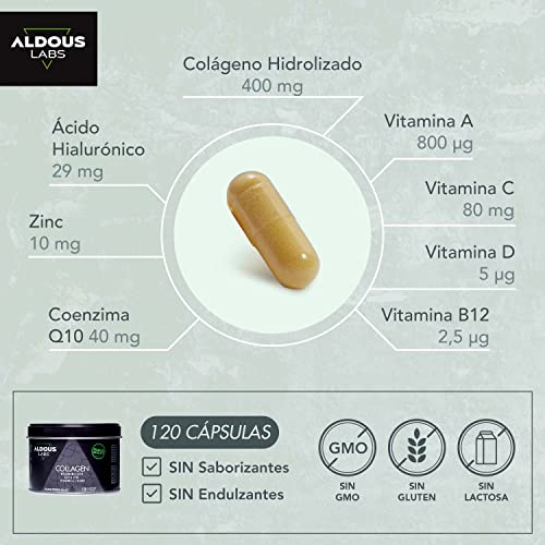 Colágeno Hidrolizado PEPTIPLUS® SB + Ácido Hialuronico + Coencima Q10 + Vitamina A, C, D, B12 + Zinc | 750mg | 120 Cápsulas Premium | Para Piel, Huesos, Músculos y Articulaciones | Antienvejecimiento