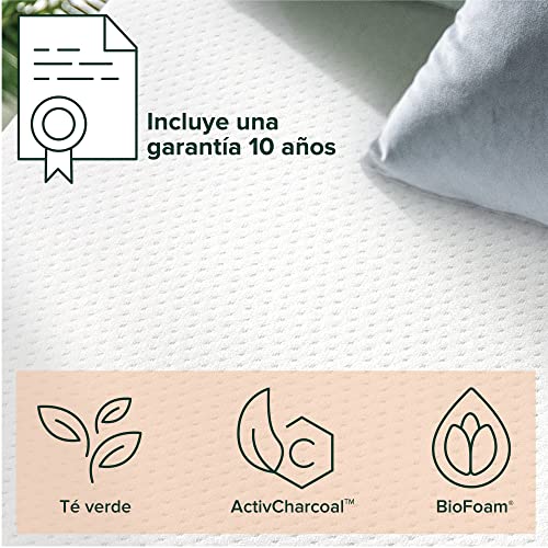 Colchón de espuma viscolástica con té verde ZINUS | Colchón adaptable de 7 zonas| 150 x 190 cm | Altura de 25 cm | Colchón en caja | Alivio de la presión | Certificado OEKO-TEX