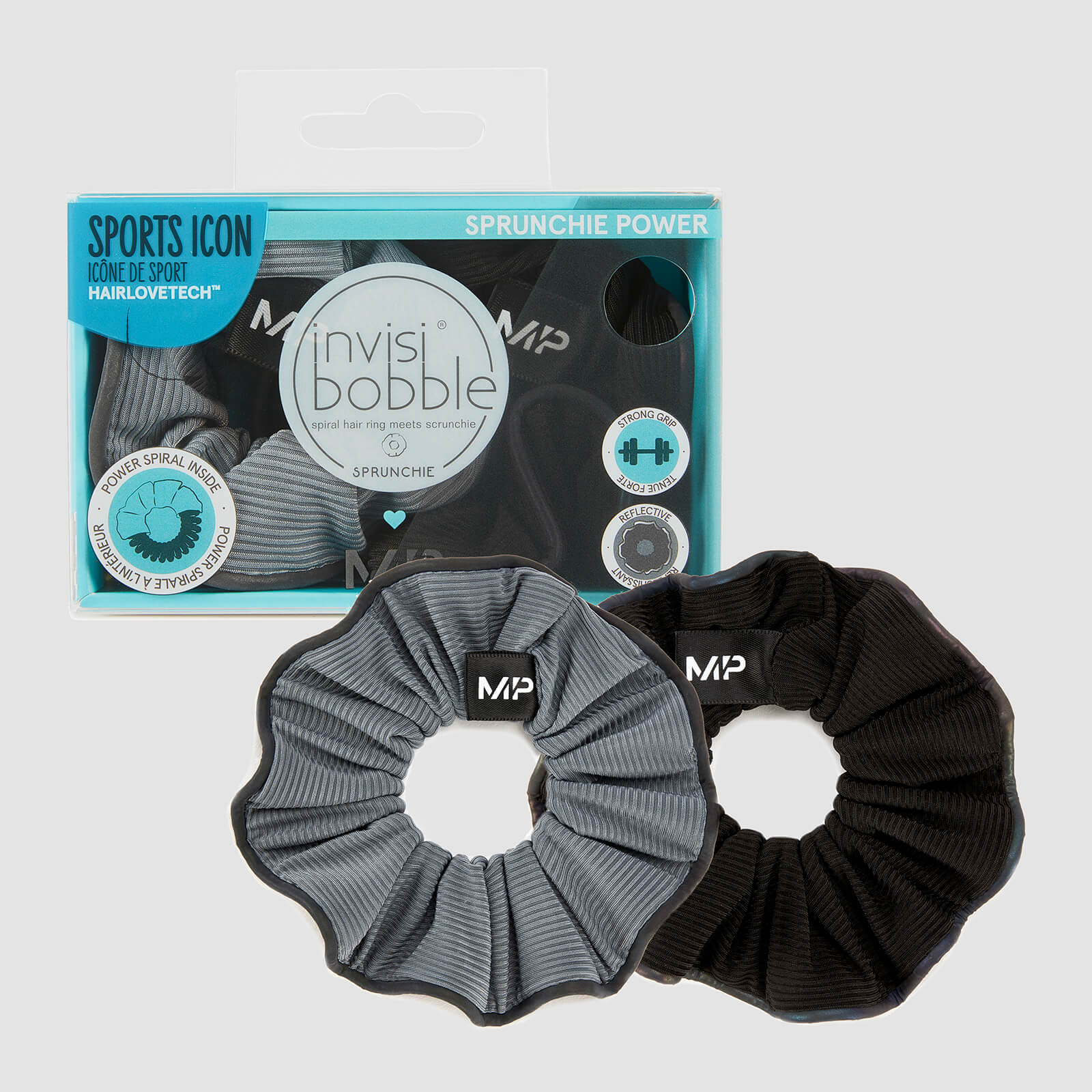 Coletero MP X Invisibobble® Reflective Power Sprunchie - Negro/Azul hielo - PAQUETE DE 2